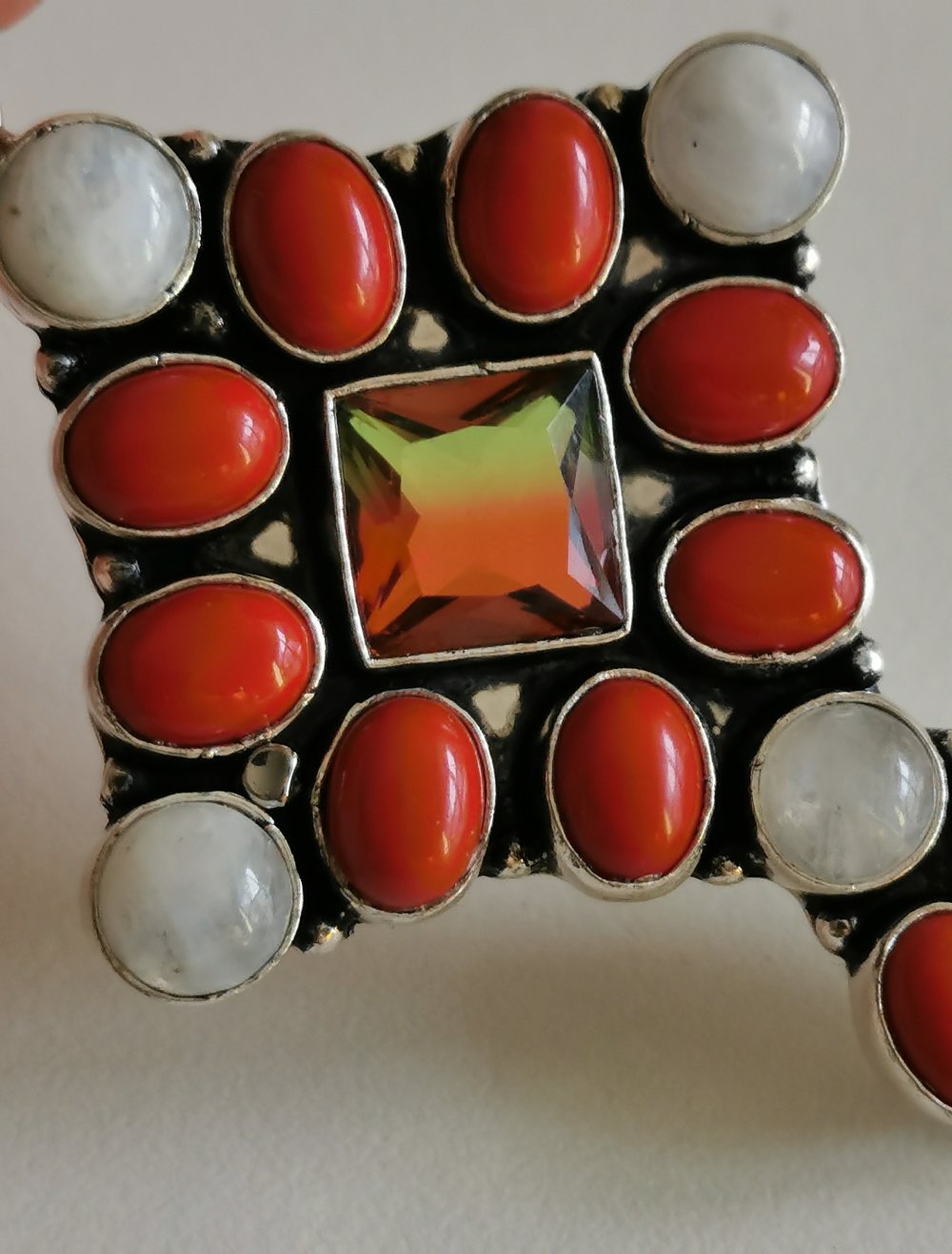 Kreuz Kettenanhänger Silberschmuck 925 gestempelt Silber Mondstein