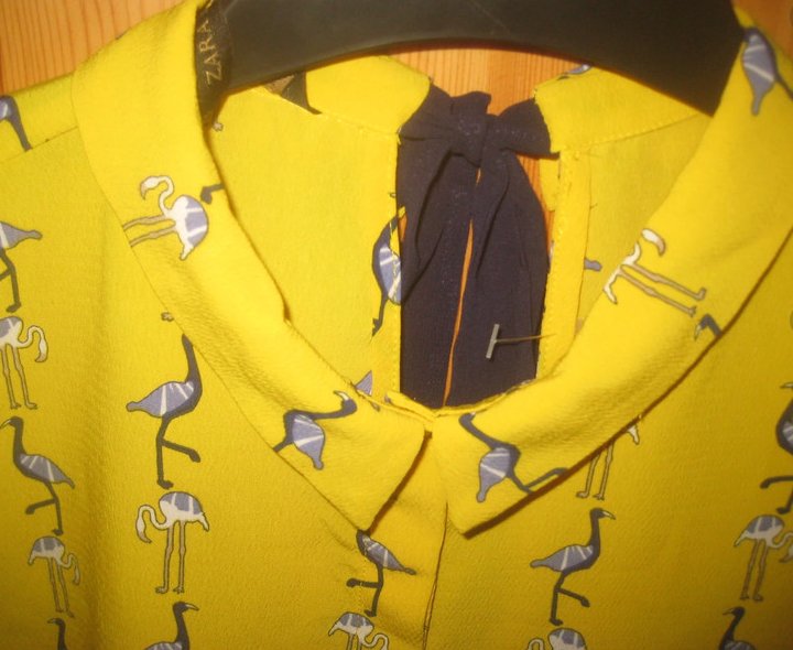 NEU Zara basic Kurzarm Bluse Gelb, Marine, Flamingos, Gr. M - Maße beachten!