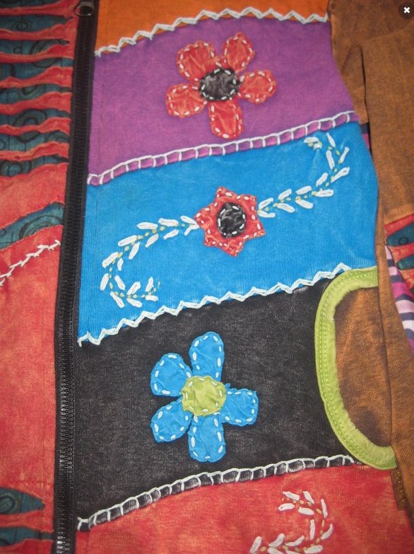 Elfen Strickjacke, Bunt, Zipfel Kapuze, aufwändige Handarbeit