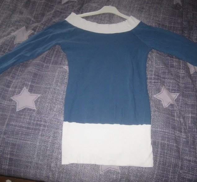 Petrol-weiße Langarm Tunika/Minikleid, Gr. M, BonPrix