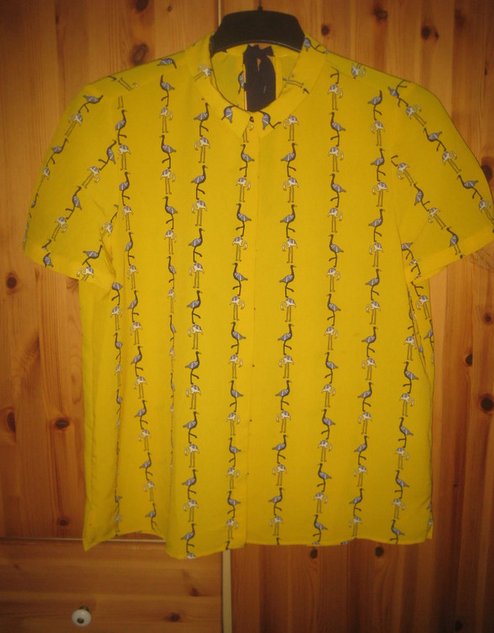 NEU Zara basic Kurzarm Bluse Gelb, Marine, Flamingos, Gr. M - Maße beachten!