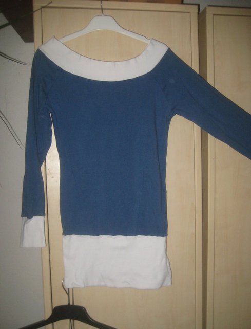 Petrol-weiße Langarm Tunika/Minikleid, Gr. M, BonPrix