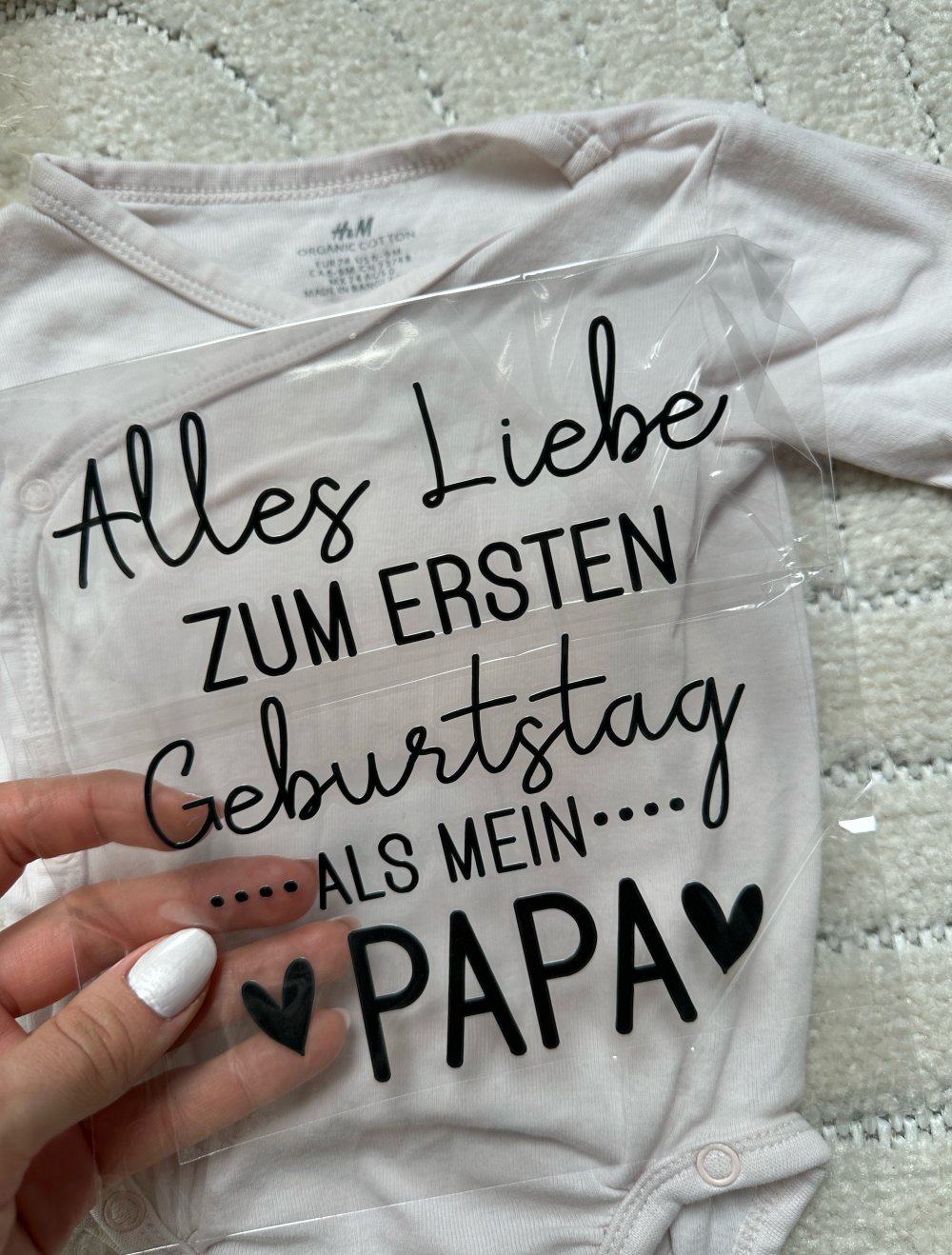 Bügelmotiv Geburtstag Papa Baby Schwarz NEU