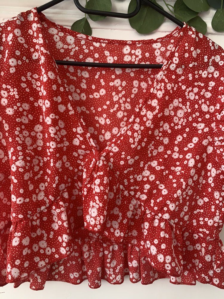 (L): Crop Top Bluse mit Blumenmuster 