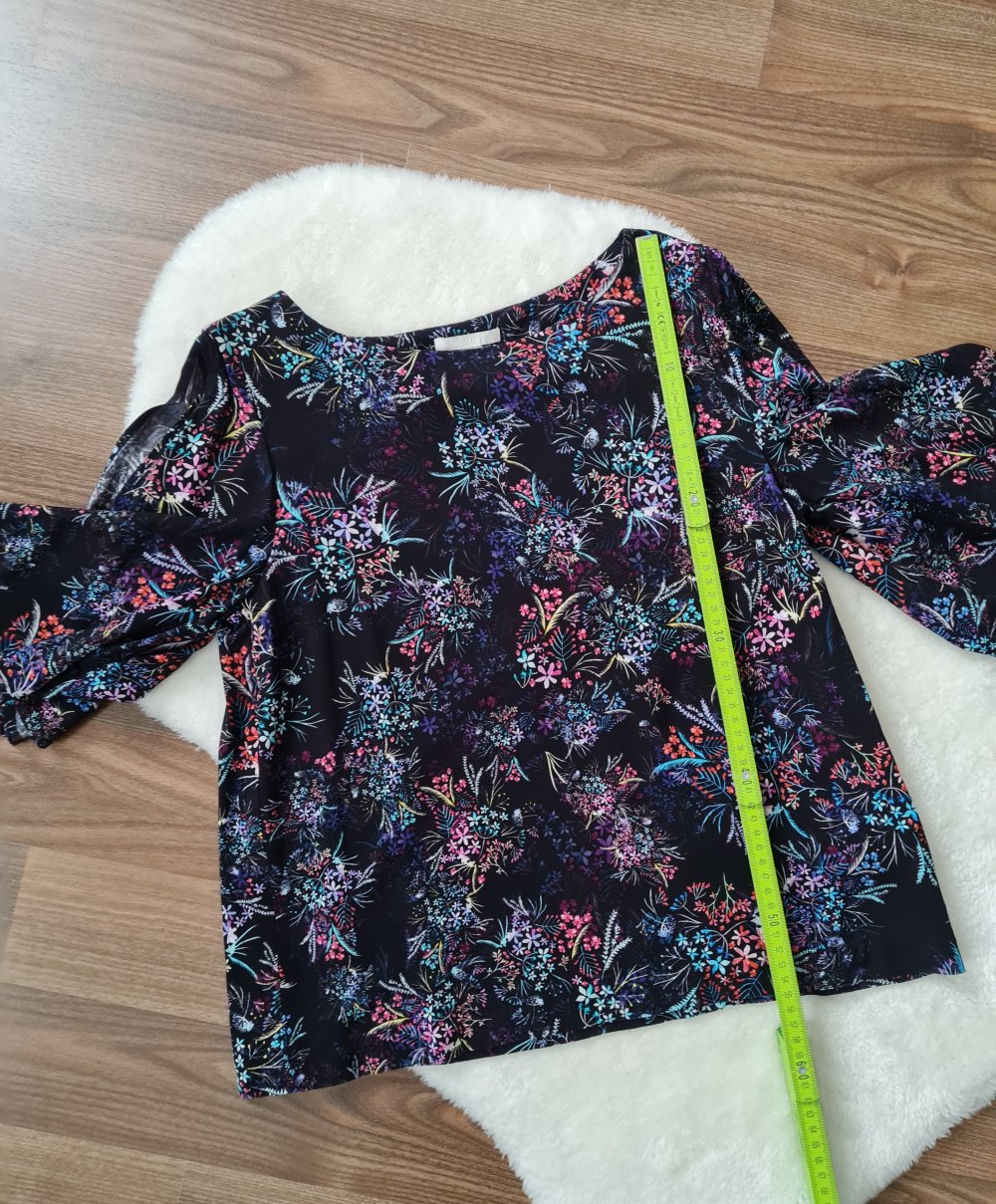 Bunte Bluse Blumenprint Offene Ärmel Gr. 36