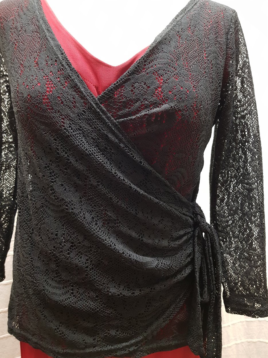 Spitzenbluse in Wickeloptik, Gr. 36 38 