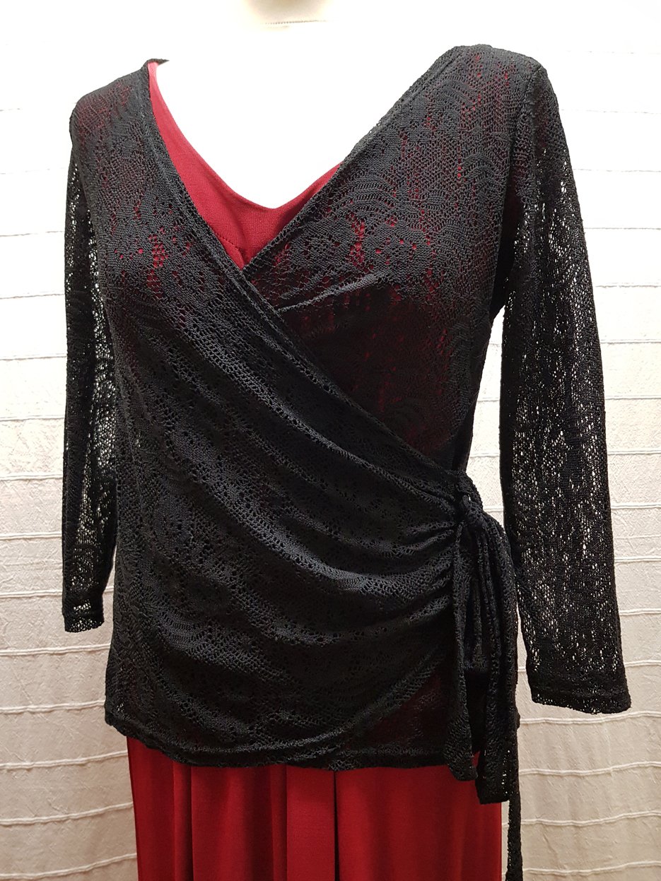 Spitzenbluse in Wickeloptik, Gr. 36 38 