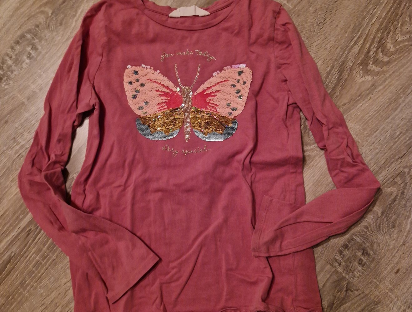 H&M Schmetterling Pailletten LA Shirt 134 140