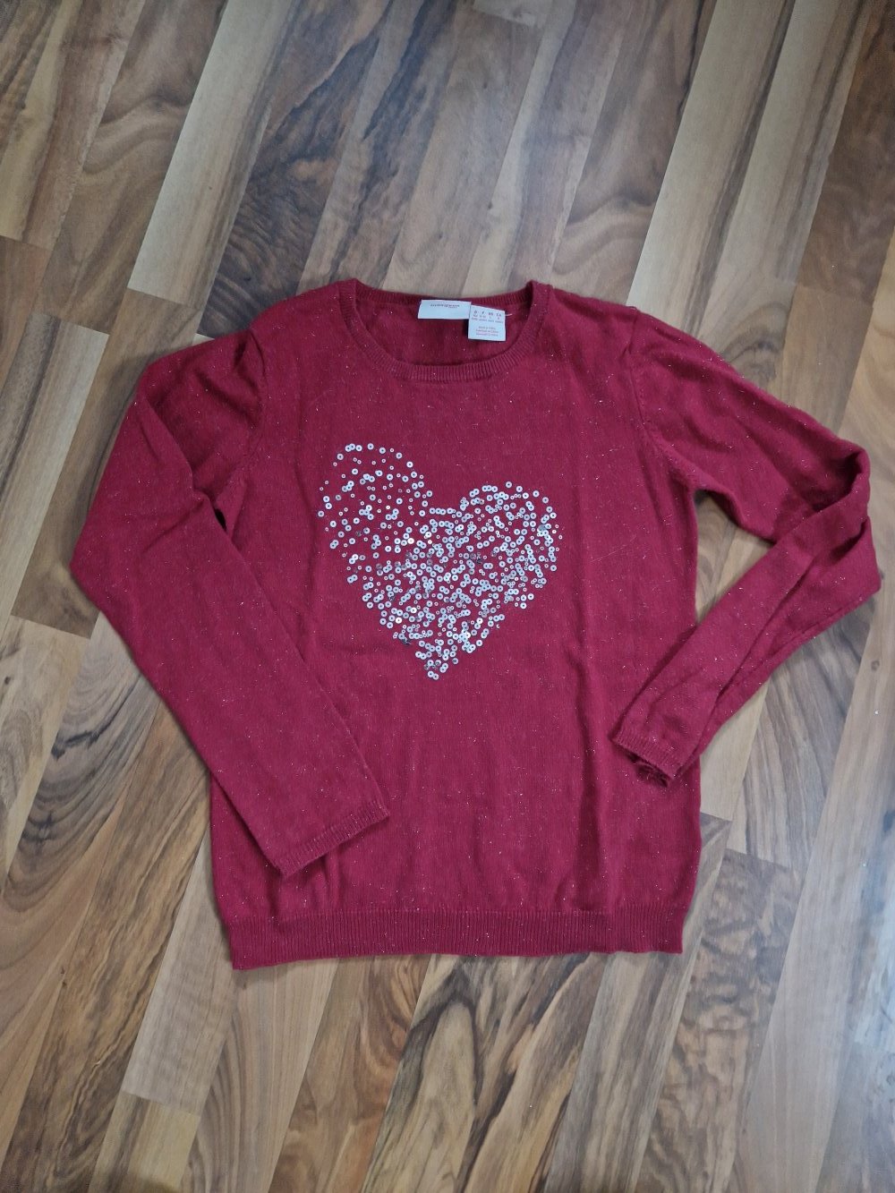Pullover Herz 152 Pailletten Silber Glitzer 