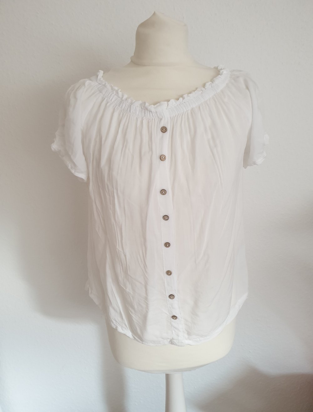 kurzarm Bluse S weiß Knöpfe Sommer