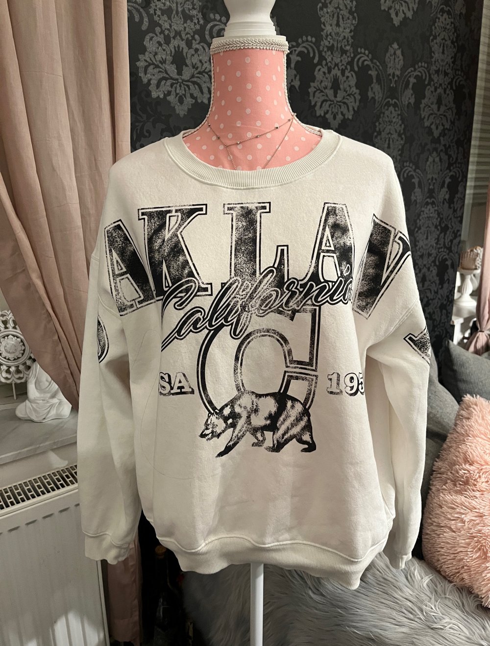 Sweater weiß mit Aufdruck Gr L