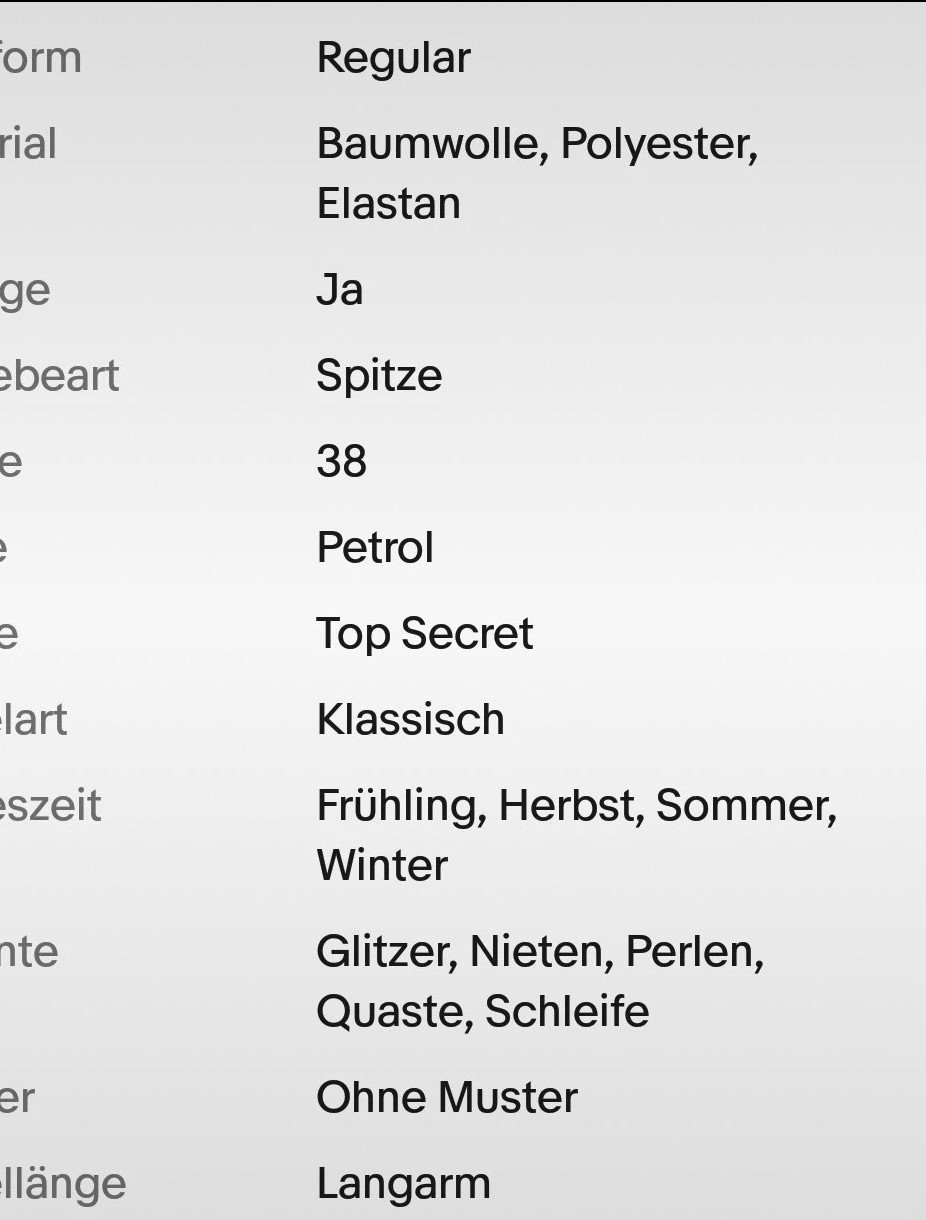 Top Secret Langarmshirt Gr.38 Glitzer Nieten Spitze Perlen Quaste Neuwertig