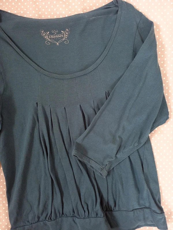 3 Suisses Shirt Gr 34, XS, Tunika, türkis, 3/4 Ärmel, Frühling, Falten, französische Mode