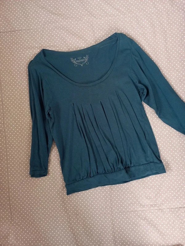 3 Suisses Shirt Gr 34, XS, Tunika, türkis, 3/4 Ärmel, Frühling, Falten, französische Mode