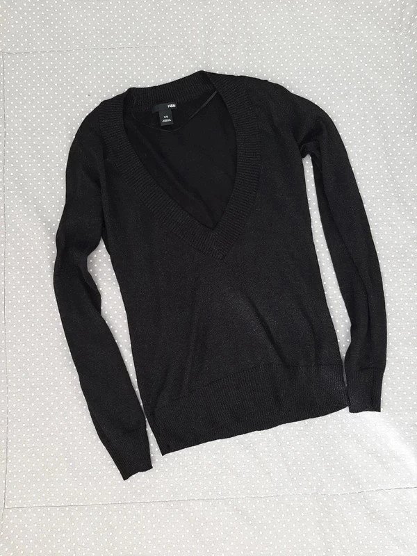 H&M Blogger Vintage Pulli Gr 34 XS Damen, 1990er Glitzergarn, tiefer Ausschnitt