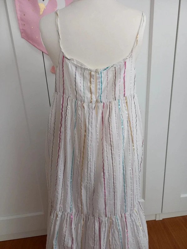 NEUWERTIG! H&M Maxi Kleid Gr 128, Mädchen, Sommer, festlich, Ringel, Glitzer, Gold, weiß