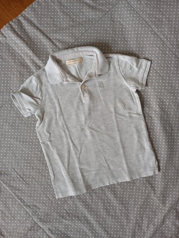 Zara Poloshirt Gr 128, Junge, grau, creme, Piqué, Frühling, Kurzarm