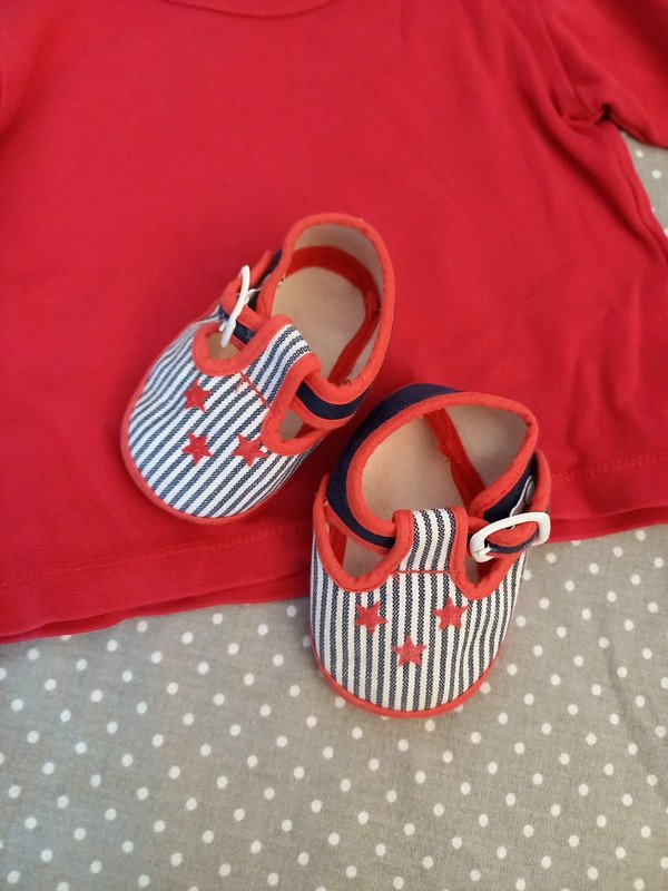 Baby Schühchen + Shirt Set Gr 68, von Pippi, Longsleeve Shirt, rot, Babyboy