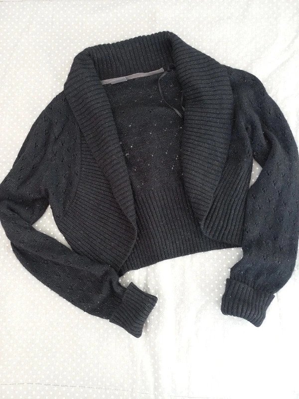 Esprit Vintage Bolero Gr 36/S kurz, Strickjacke, Schulterjäckchen, Weste, schwarz Silber