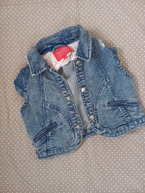 Pampolina Jeans Weste Gr 122 ärmellos, Used-Style, Jacke ärmellos, Pailletten, Schulanfang
