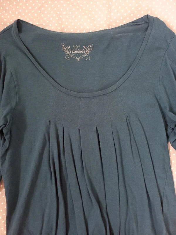 3 Suisses Shirt Gr 34, XS, Tunika, türkis, 3/4 Ärmel, Frühling, Falten, französische Mode