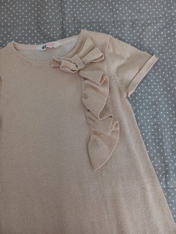 TOP! H&M Strick Kleid Gr 134/140 Gold, Kurzarm, Herbst, Weihnachten, Winter, Mädchen