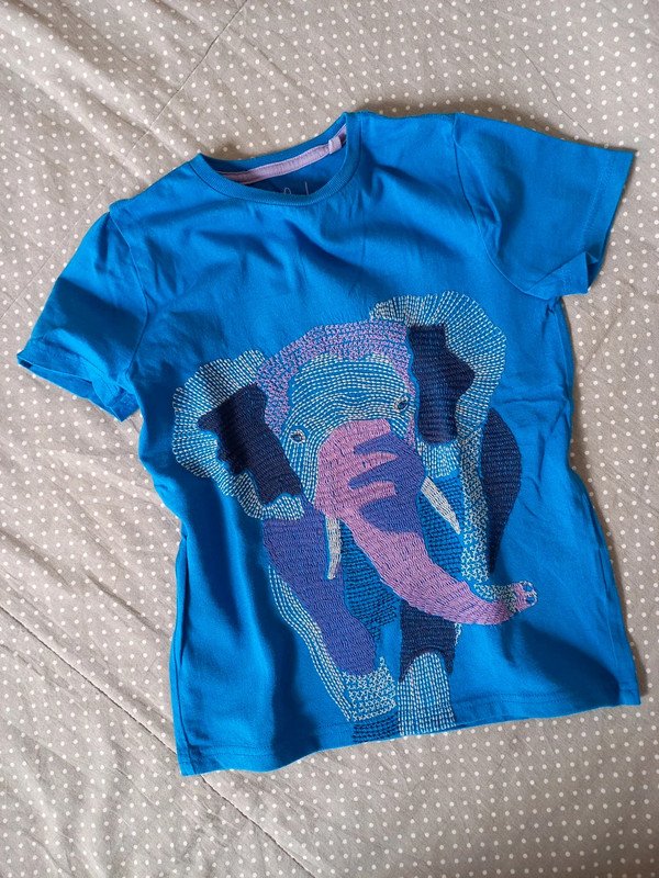 Mini Boden Shirt Gr 128, T-Shirt, Superstitch, Mädchen, Junge, blau, Elefant