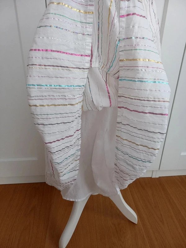 NEUWERTIG! H&M Maxi Kleid Gr 128, Mädchen, Sommer, festlich, Ringel, Glitzer, Gold, weiß