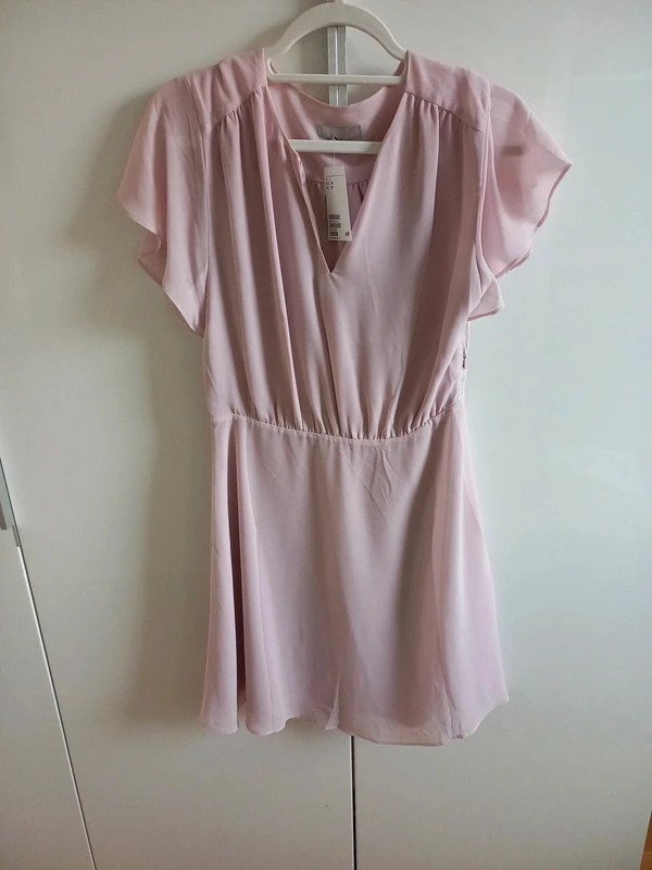 NEU! H&M Kleid Gr M, 38, Elfe, Chiffon, Mini, Frühling, festlich, Hochzeit, rose, Flieder, Kurzarm