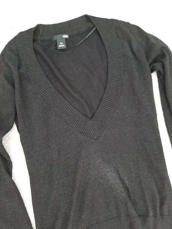 H&M Blogger Vintage Pulli Gr 34 XS Damen, 1990er Glitzergarn, tiefer Ausschnitt