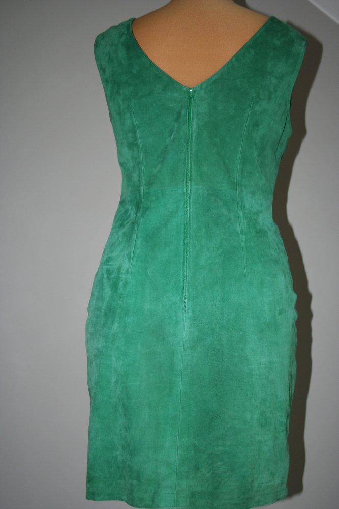 Velours Leder Kleid Flaschengrün