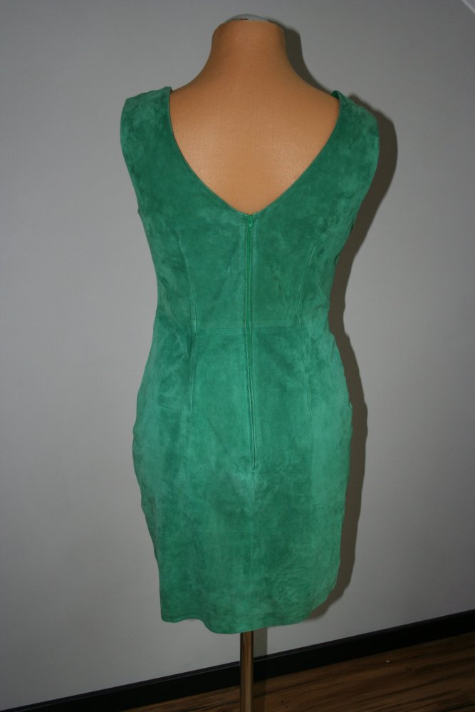 Velours Leder Kleid Flaschengrün