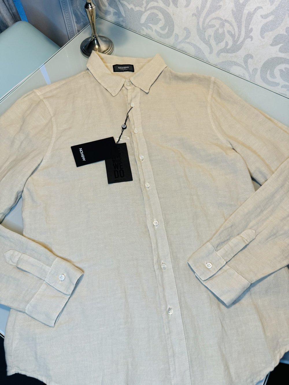 Schönes Hemd Herren Neu XL Nohow Leinen Leinenhemd Knöpfe Kragen Langarm beige