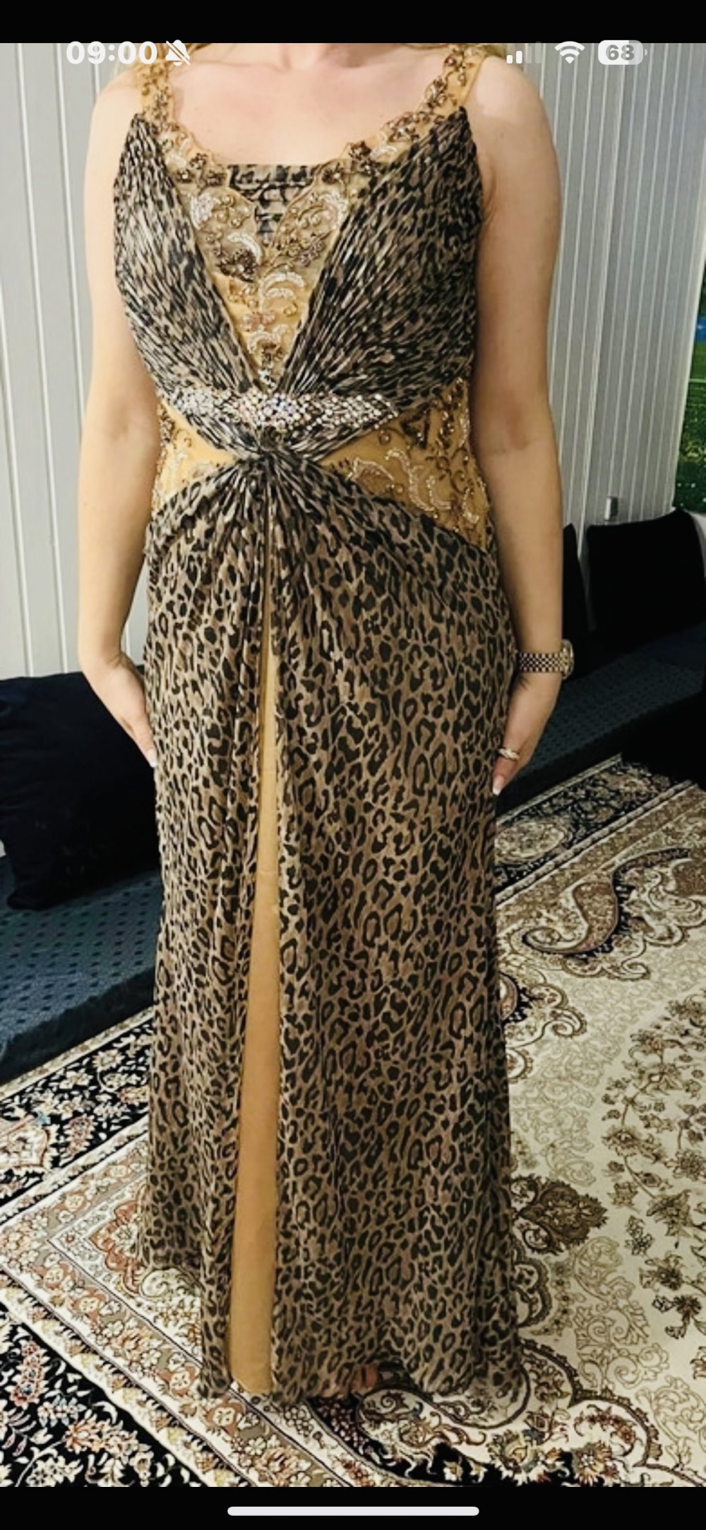 Schönes Abendkleid Ballkleid Kleid Maxikleid Hochzeitskleid Strass Satin Leopard