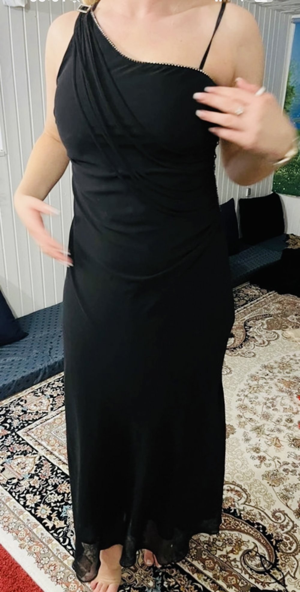 Schönes Maxikleid Abendkleid Elegant Schlicht Spaghettiträger Ballkleid Strass