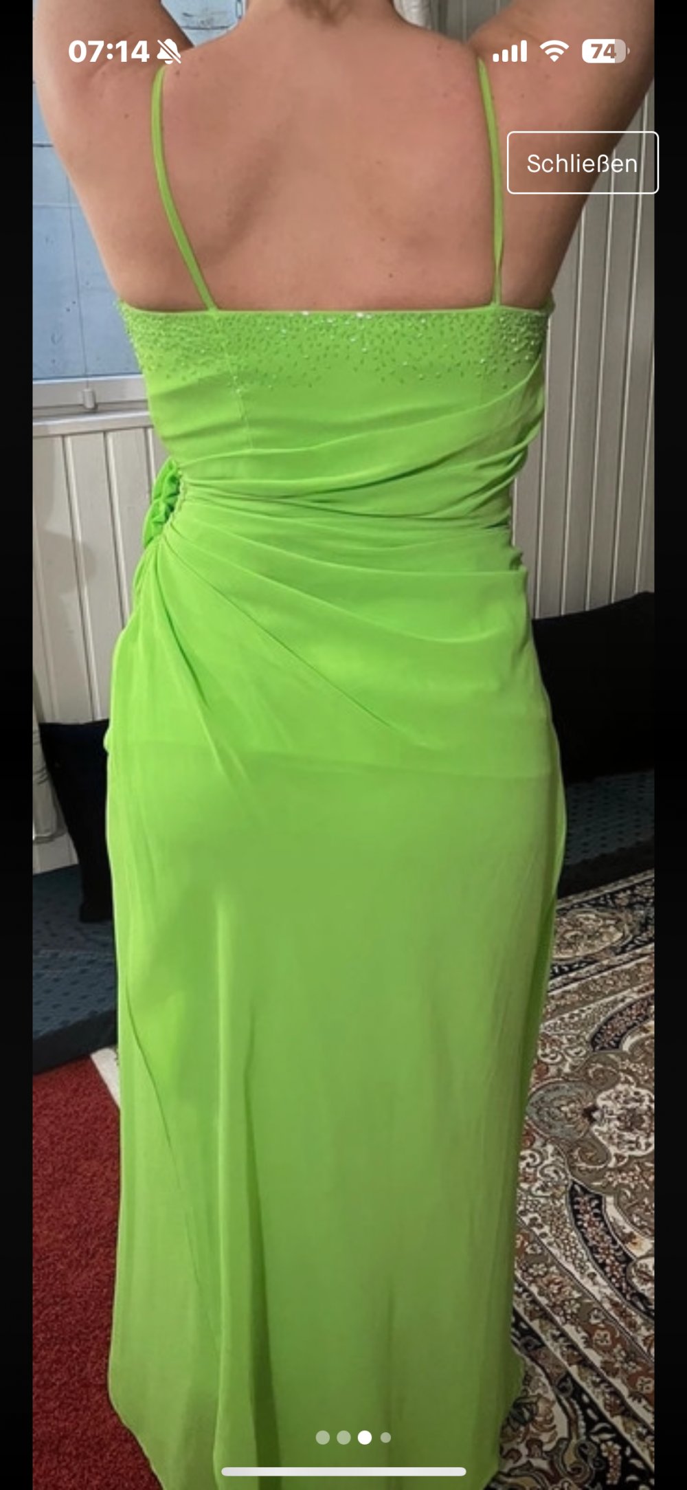 Schönes Maxikleid Kleid Spaghettiträger Strass Rosen Abendkleid Partykleid Damen