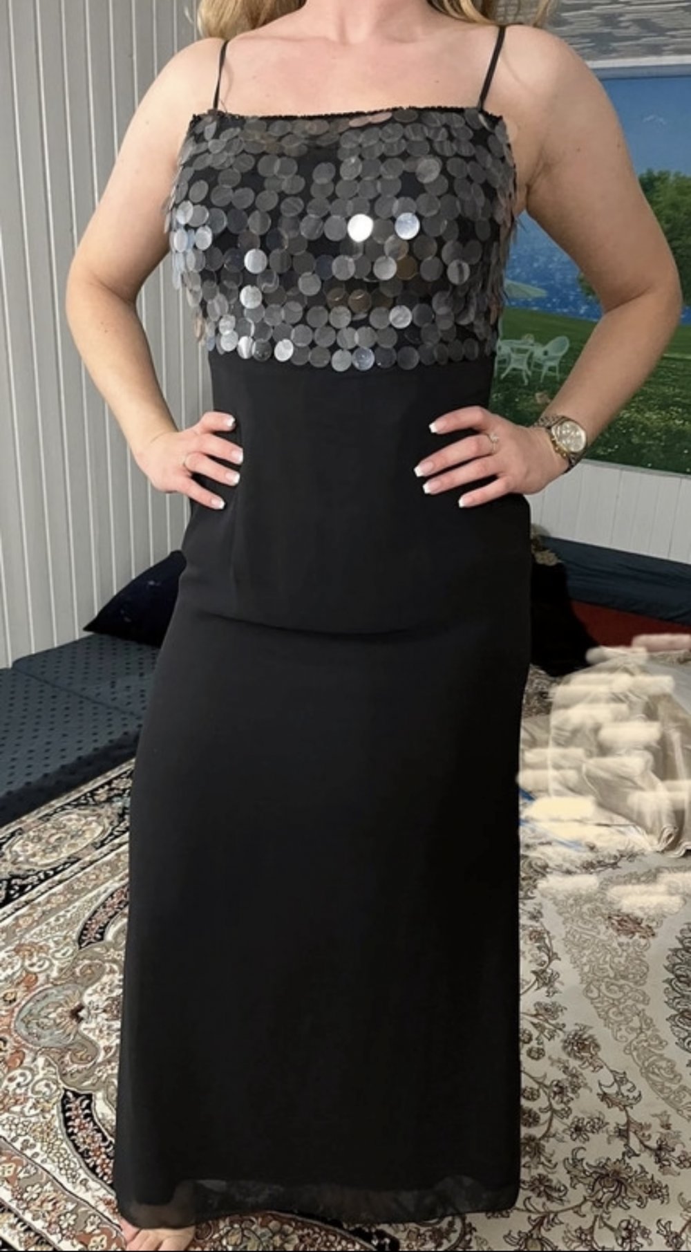 Schönes Abendkleid Ballkleid Kleid Maxikleid Spaghettiträger Strass Pailletten