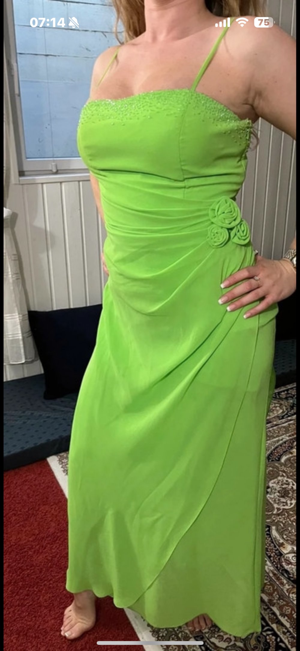 Schönes Maxikleid Kleid Spaghettiträger Strass Rosen Abendkleid Partykleid Damen