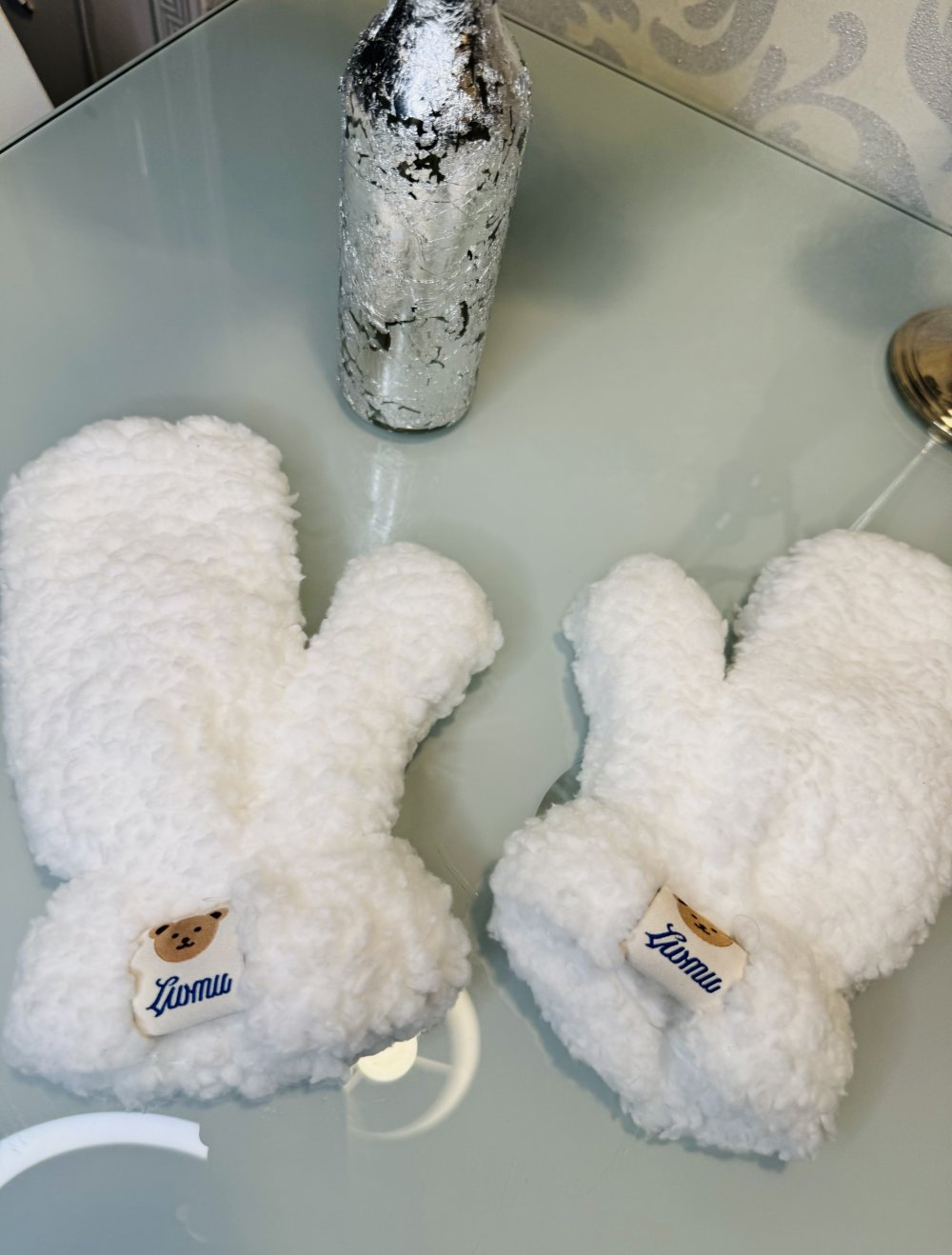 Schöne Kuschelige Handschuhe NEU Teddy Warm Winter Fäustlinge Weiß Flauschig