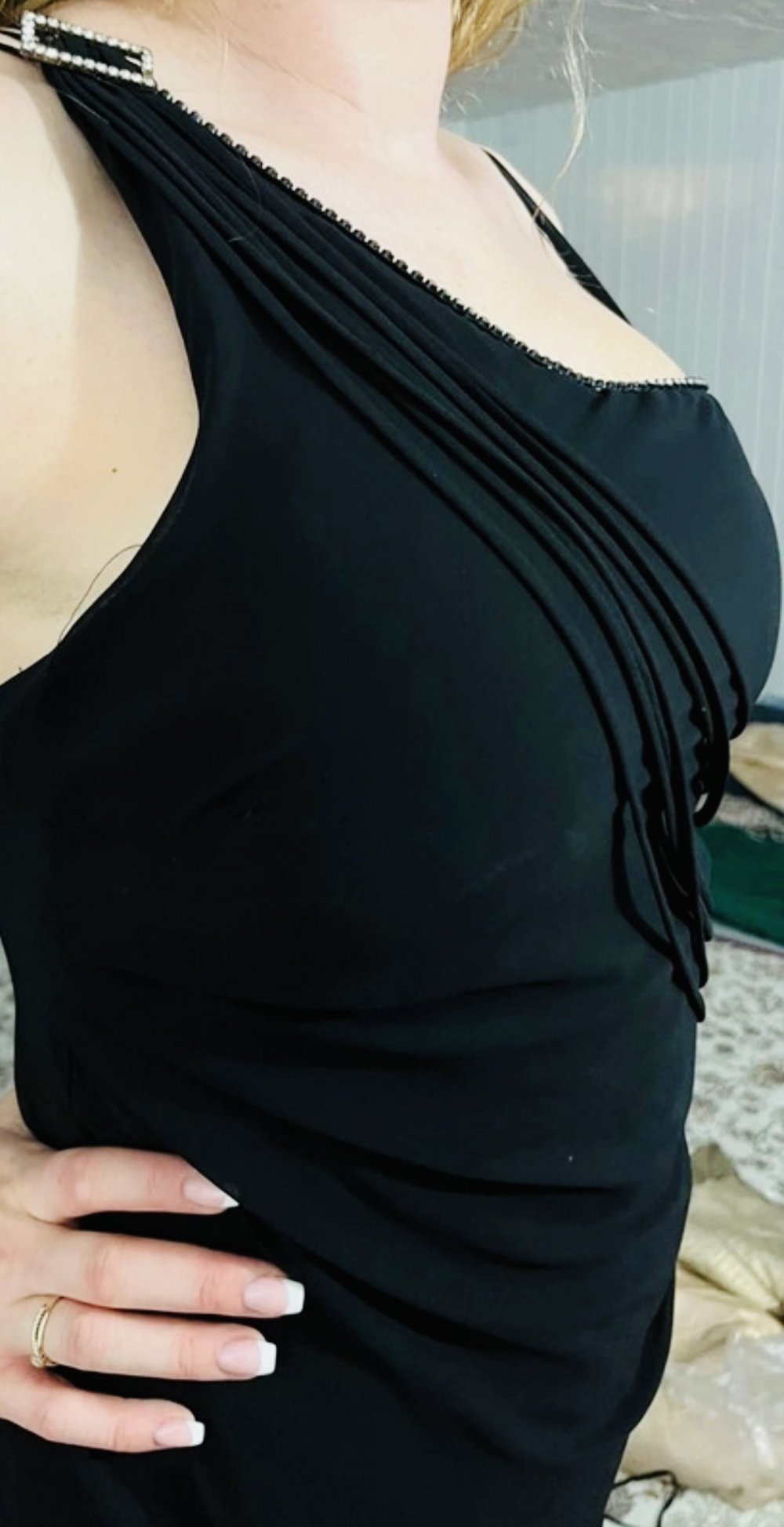 Schönes Maxikleid Abendkleid Elegant Schlicht Spaghettiträger Ballkleid Strass