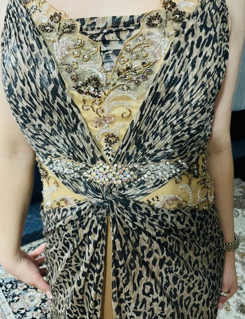 Schönes Abendkleid Ballkleid Kleid Maxikleid Hochzeitskleid Strass Satin Leopard