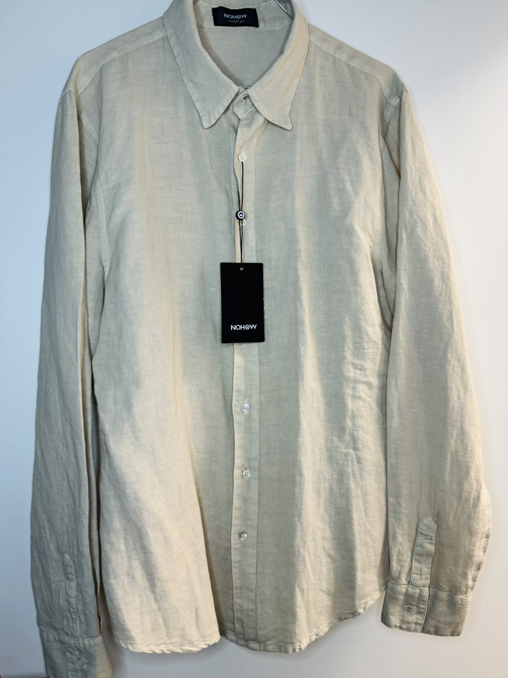 Schönes Hemd Herren Neu XL Nohow Leinen Leinenhemd Knöpfe Kragen Langarm beige