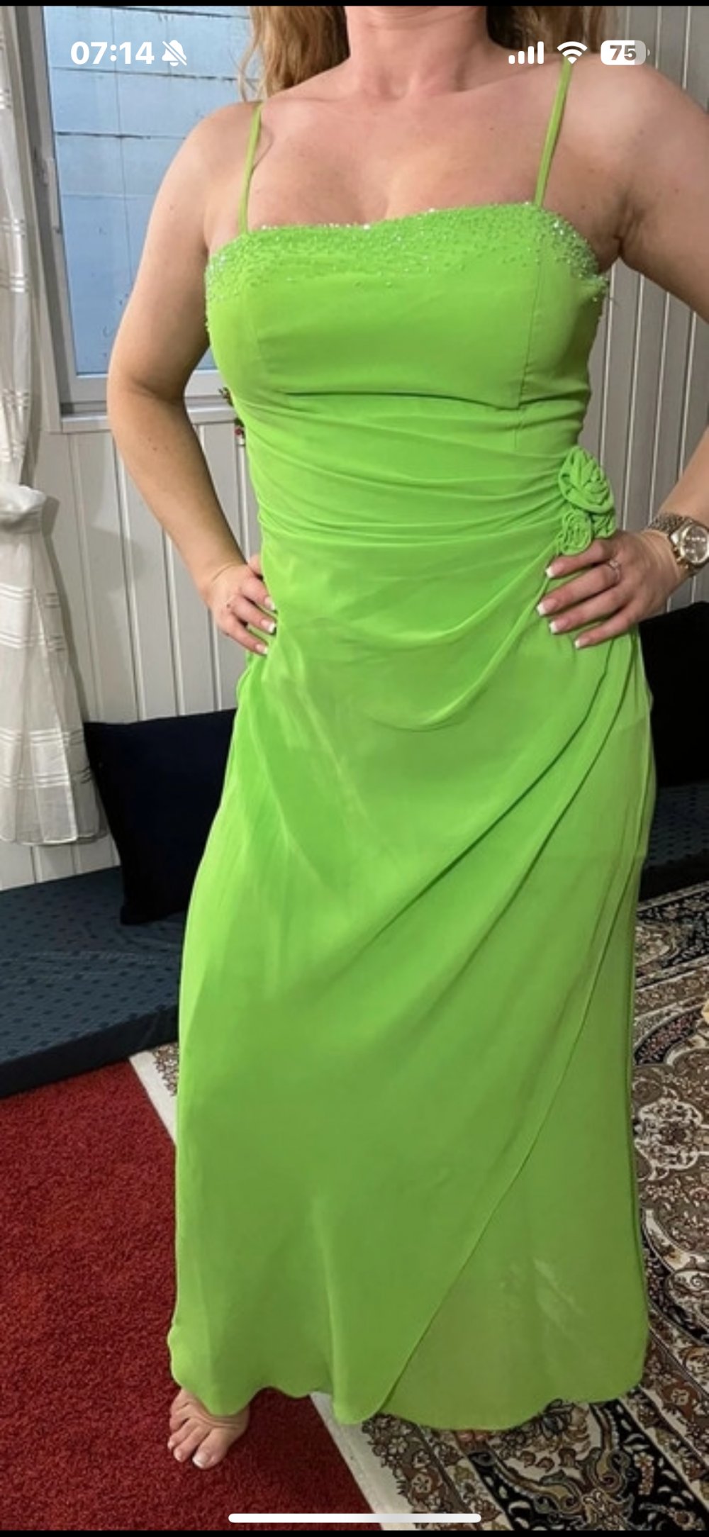 Schönes Maxikleid Kleid Spaghettiträger Strass Rosen Abendkleid Partykleid Damen