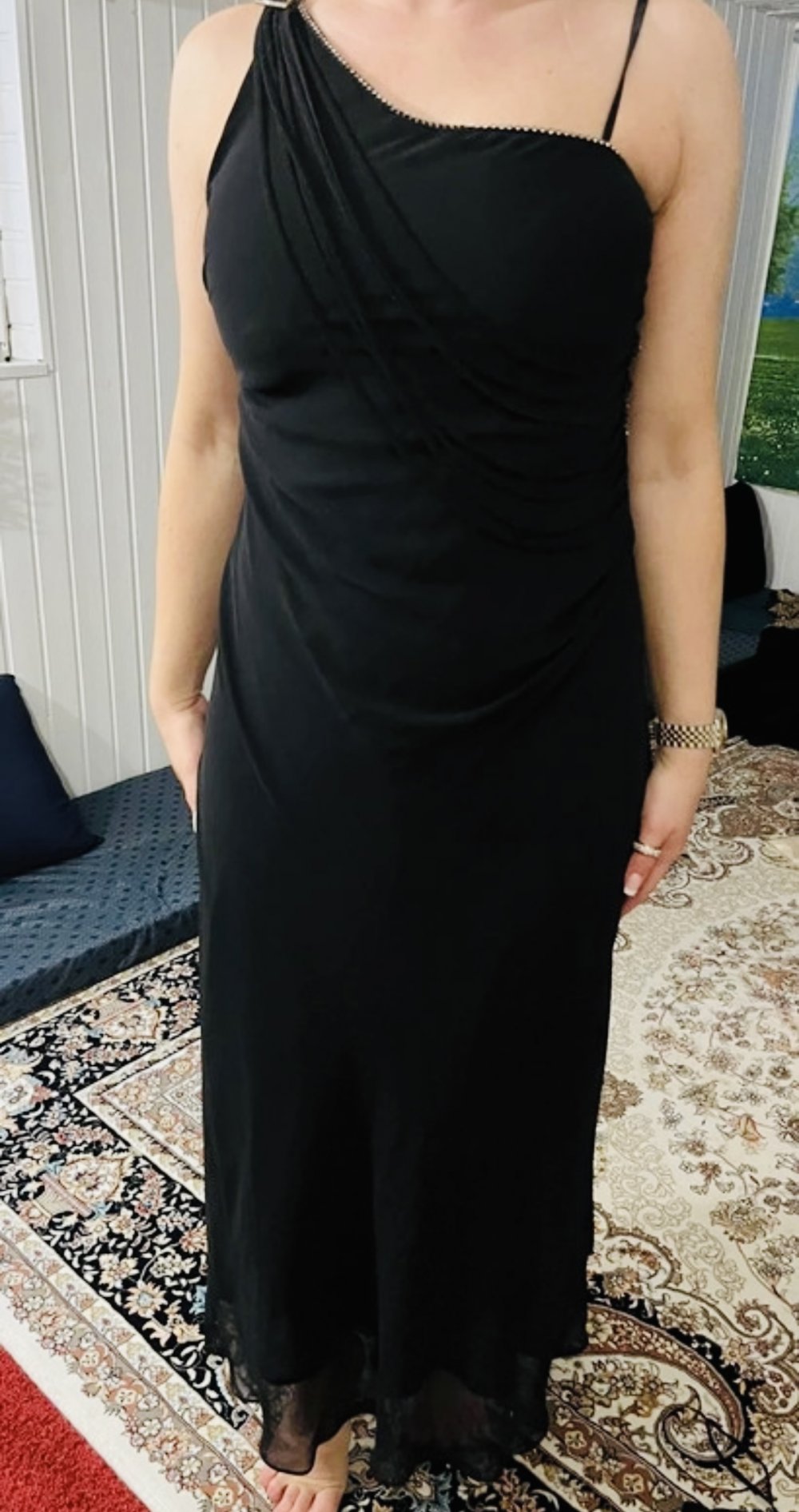 Schönes Maxikleid Abendkleid Elegant Schlicht Spaghettiträger Ballkleid Strass