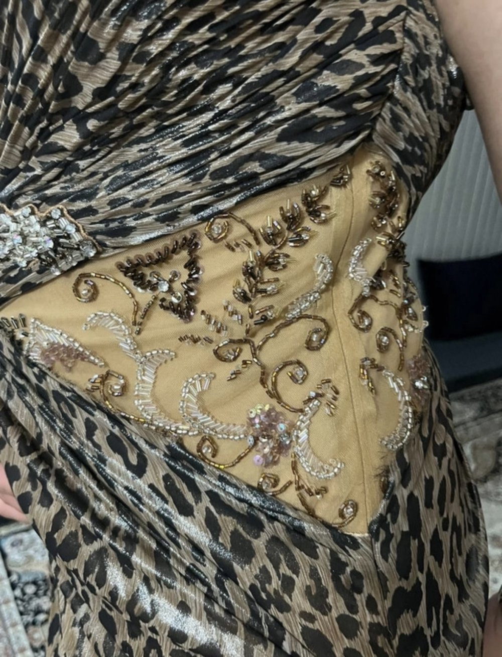 Schönes Abendkleid Ballkleid Kleid Maxikleid Hochzeitskleid Strass Satin Leopard