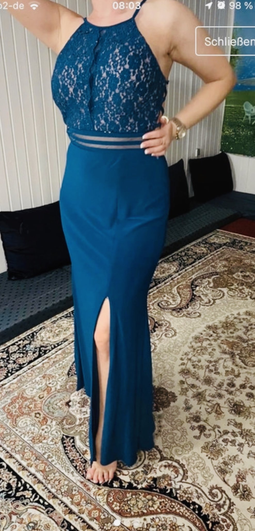 Schönes Maxikleid Kleid Sexy Rückenfrei Spitze Tüll Spaghettiträger Abendkleid