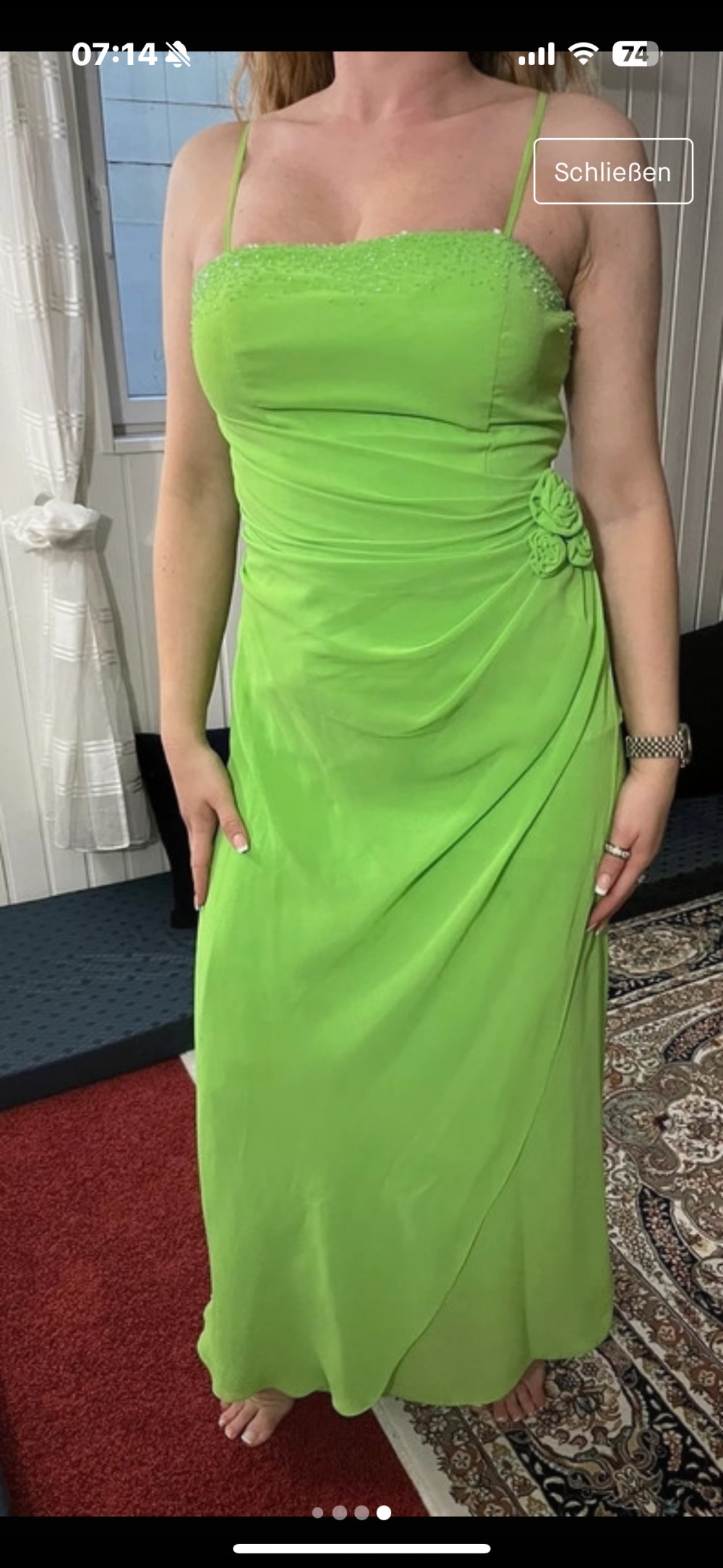 Schönes Maxikleid Kleid Spaghettiträger Strass Rosen Abendkleid Partykleid Damen