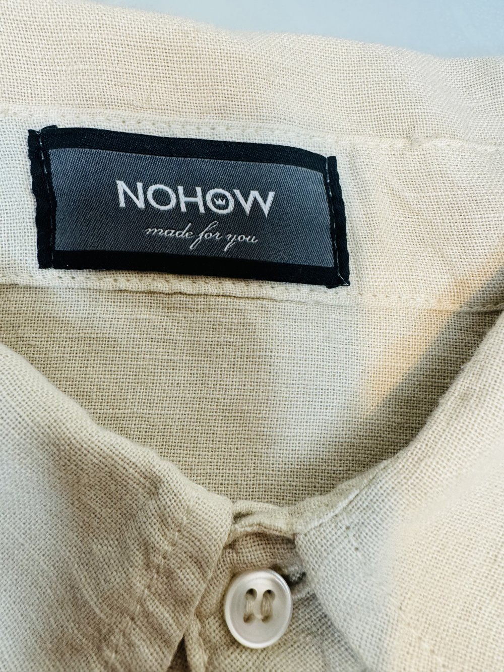 Schönes Hemd Herren Neu XL Nohow Leinen Leinenhemd Knöpfe Kragen Langarm beige