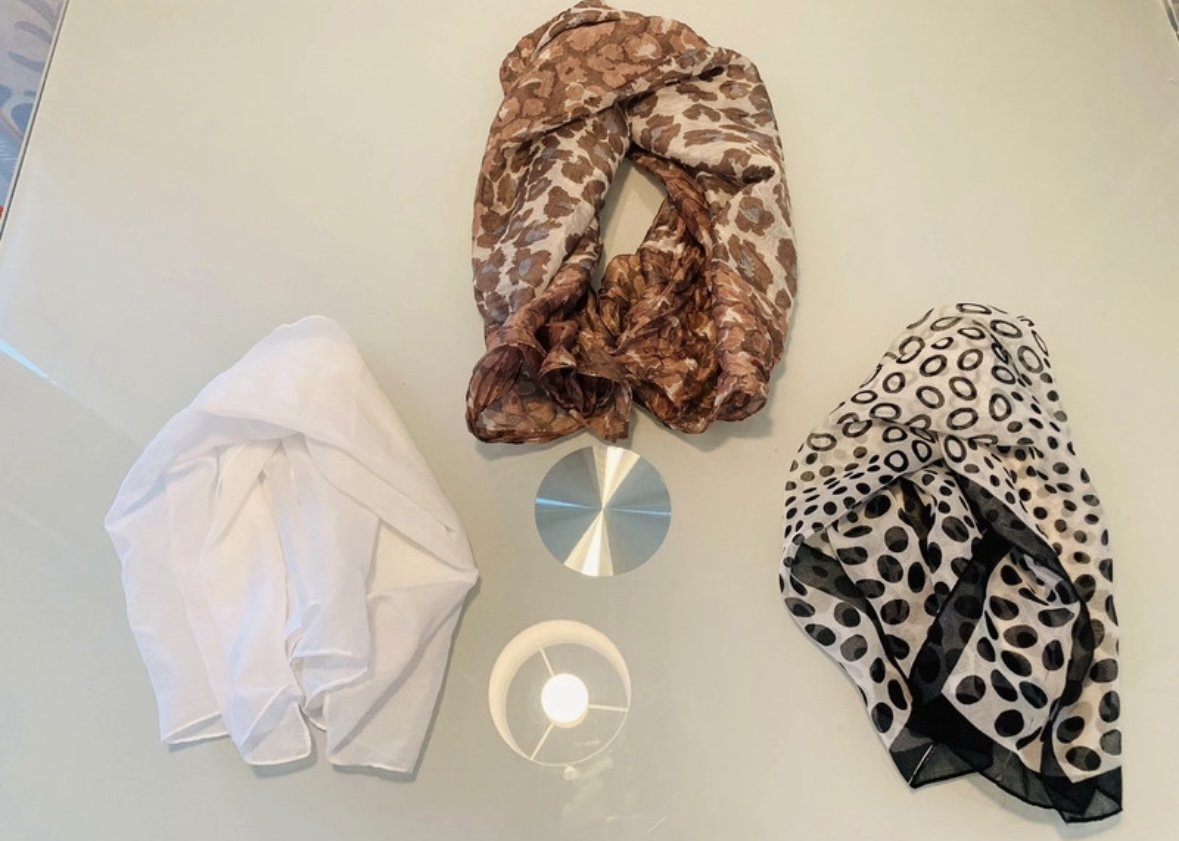 Schöne Halstücher Halstuch Chiffon Leo Weiß Gepunktet Optik 3er Luftiger Schal