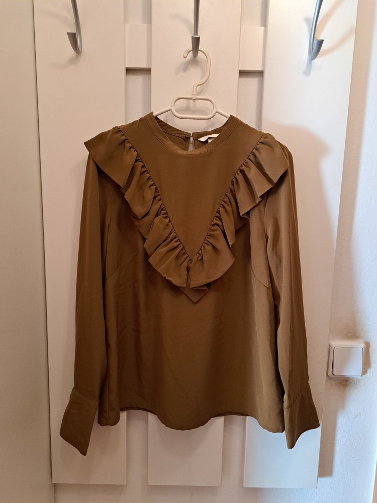 H&M Bluse Gr. 38 Volants Shirt olive